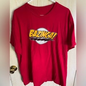 🩵 The Big Bang Theory BAZINGA Red Sheldon Cooper Shirt Sz XL